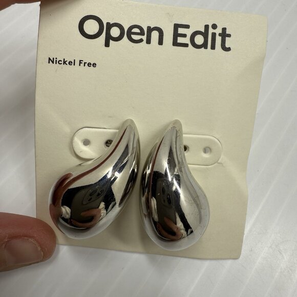 OPEN EDIT Polished Teardrop Stud Earrings Nickel-Free Rhodium Silver Modern - Picture 4 of 5